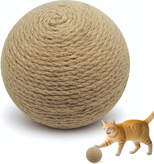 Sisal Cat Ball Toy, 3.94-inch Interactive Natural Cat Scratching Ball, Perfect Scratcher for Indoor Cats' Exercise and Fun