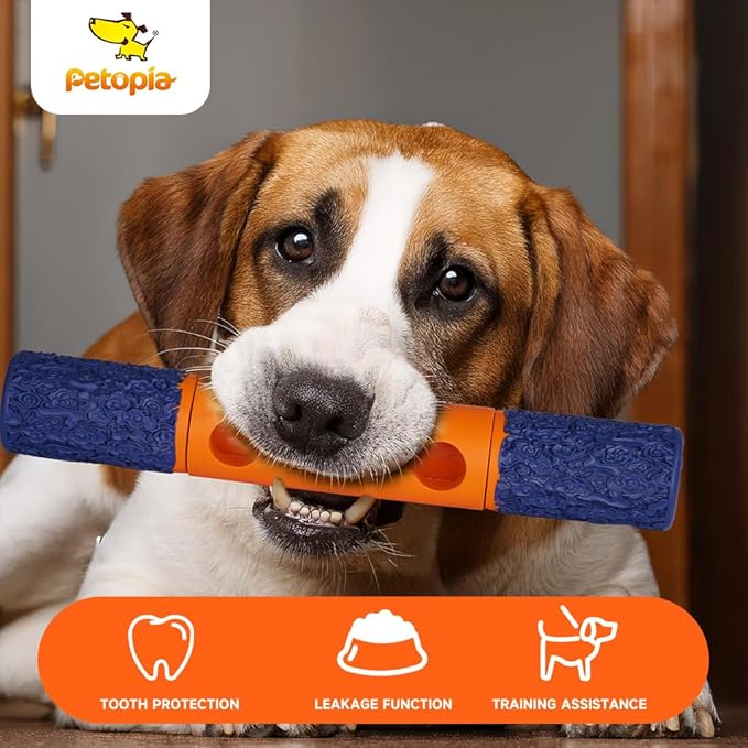 Stick Interactive Dog Toy 9” in Outdoor Dog Toy for Aggressive Chewers Tough Natural Rubber Chew Toys (Blue&Red)