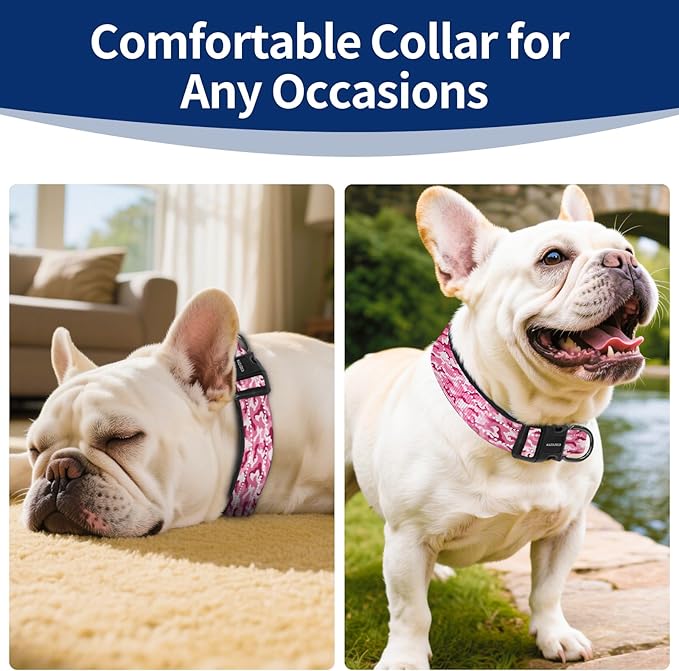 Reflective Dog Collar with Soft Padding Dog Collar for Medium & Small Dogs, No Pull, Heavy Duty, Adjustable Nylon Collar with Quick-Release Buckle, Walking Training-Pink camo-M