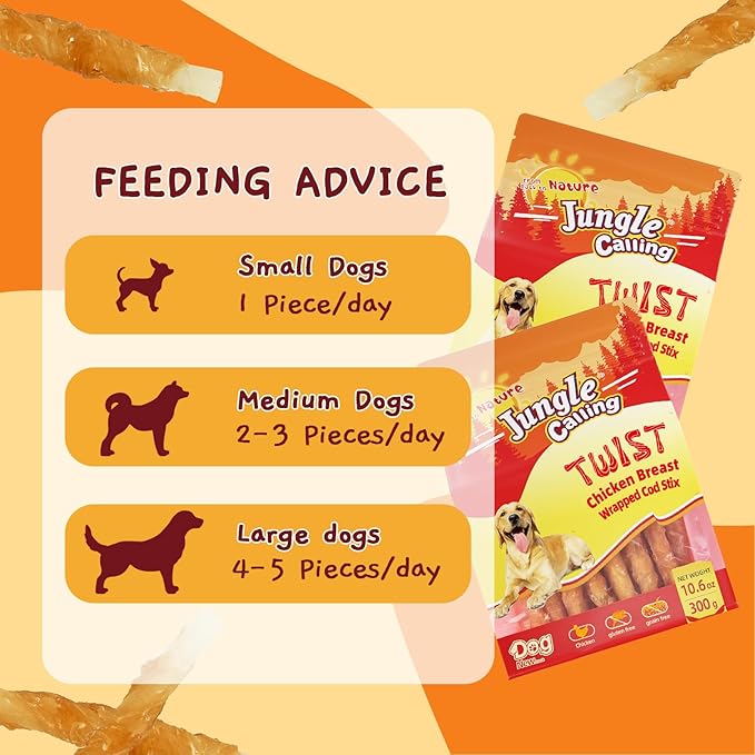 Jungle Calling Rawhide Free Healthy Treats for Dogs, Chicken Wrapped Cod Sticks Soft Chewy Treats for Training Rewards, 11 oz (Chicken)