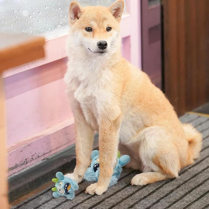 Squeaky Plush Pet Toy Ball, Dental Care, Skin-Friendly and Soft and Relieve Stress, Little Monster Plush Ball Toy Suitable for All Breeds (Sky Blue,Small)