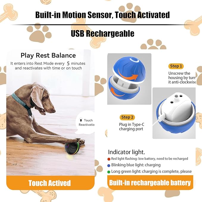 Interactive Dog Toys Dogs Ball,Moving Dog Toy with Touch Activated,Anti Boredom Dog Toys for Small Medium Dogs,Tough Motion Activated Automatic Vibrating Dog Ball,USB Rechargeable(Green)