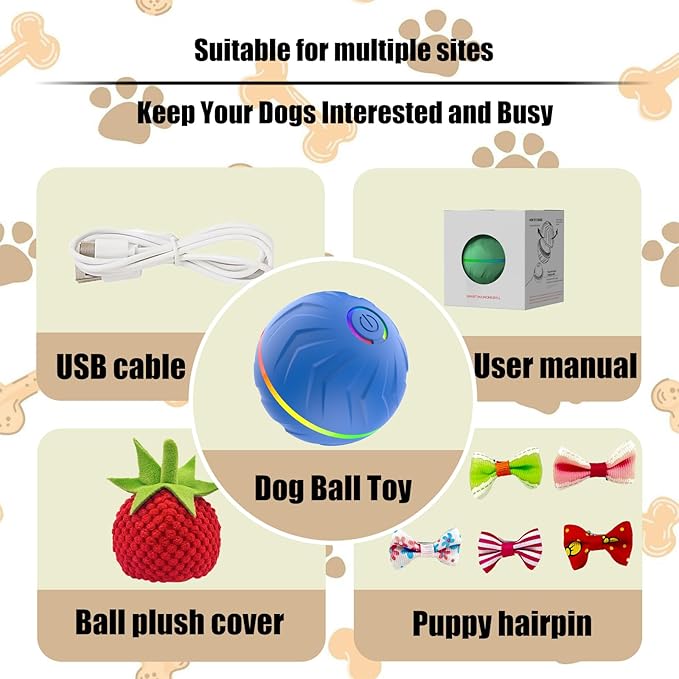 Interactive Dog Toys Dogs Ball,Moving Dog Toy with Touch Activated,Anti Boredom Dog Toys for Small Medium Dogs,Tough Motion Activated Automatic Vibrating Dog Ball,USB Rechargeable(Blue)