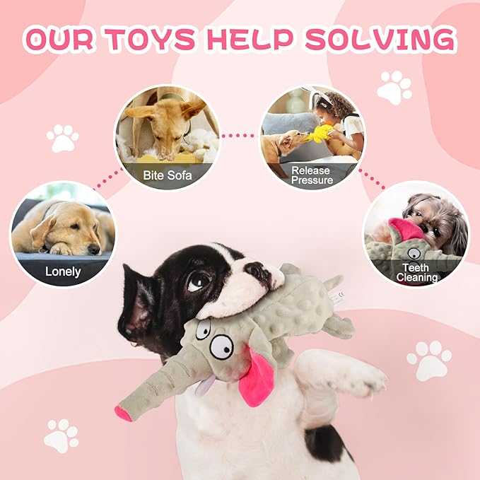 5 Pack Stuffed Animal Dog Toys for Aggressive Chewers, Squeaky Dog Toys for Large Medium and Small Dogs, Puppy Dog Chew Toys