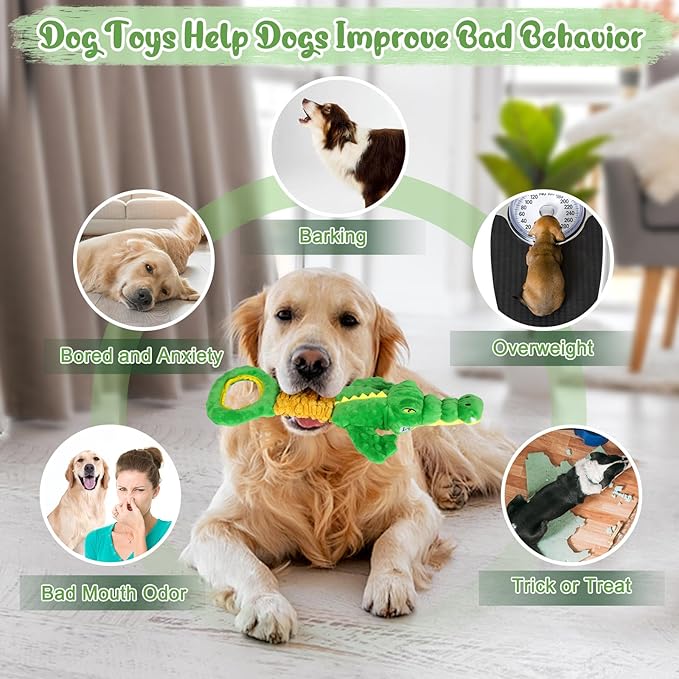 Large Alligator Dog Toys, Plush Squeaky Dog Toy with Crinkle Paper and Tug of War Handle, Interactive Puppy Toys for Small, Medium and Large Dogs