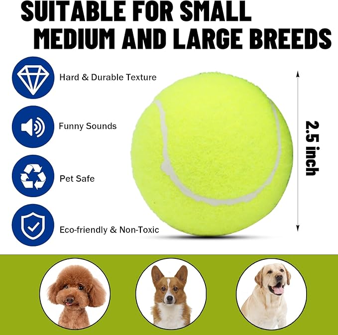 Magicorange Dog Tennis Balls, 20 Pack 2.5 inch Floatable Squeaky Tennis Balls for Fetch Exercise, Natural Rubber Squeaky Dog Balls Training Safe (Yellow, 2.5inch)