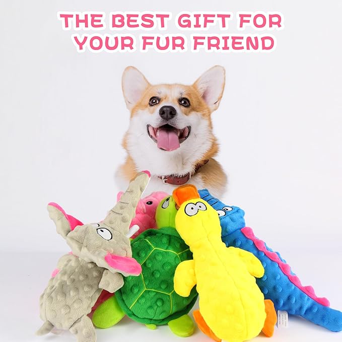 5 Pack Stuffed Animal Dog Toys for Aggressive Chewers, Squeaky Dog Toys for Large Medium and Small Dogs, Puppy Dog Chew Toys