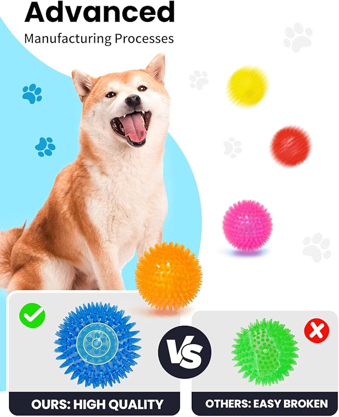 3.5" Light Up Squeaky Dog Balls,Led Dog Balls 6 Colors for Teething, BPA Free Non-Toxic,Spiky Dogs Ball Durable Toys for Aggressive Chewers Large Medium and Small Dogs Tennis Ball for Dogs