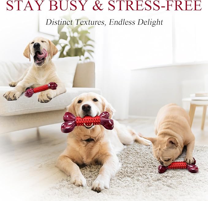 Apasiri Tough Dog Toys for Aggressive Chewers Large Breed, Beef Flavor Dog Chew Bone, Nylon & Rubber Chew Toy for Medium Large Dogs