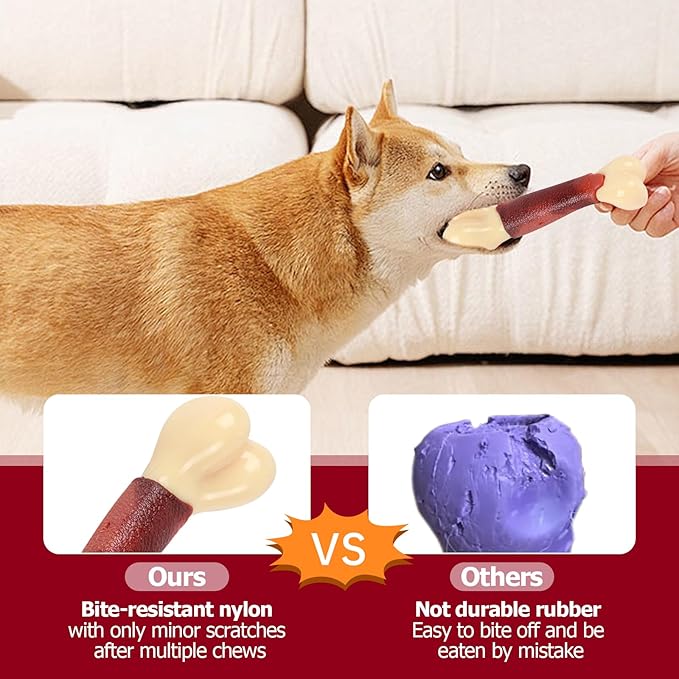 Durable Dog Chew Toy for Aggressive Chewers - Tough Nylon Bone for Medium & Large Dogs, Long-Lasting Indestructible Dog Toy with Real Beef Flavor, Reduces Anxiety & Promotes Dental Health (A)
