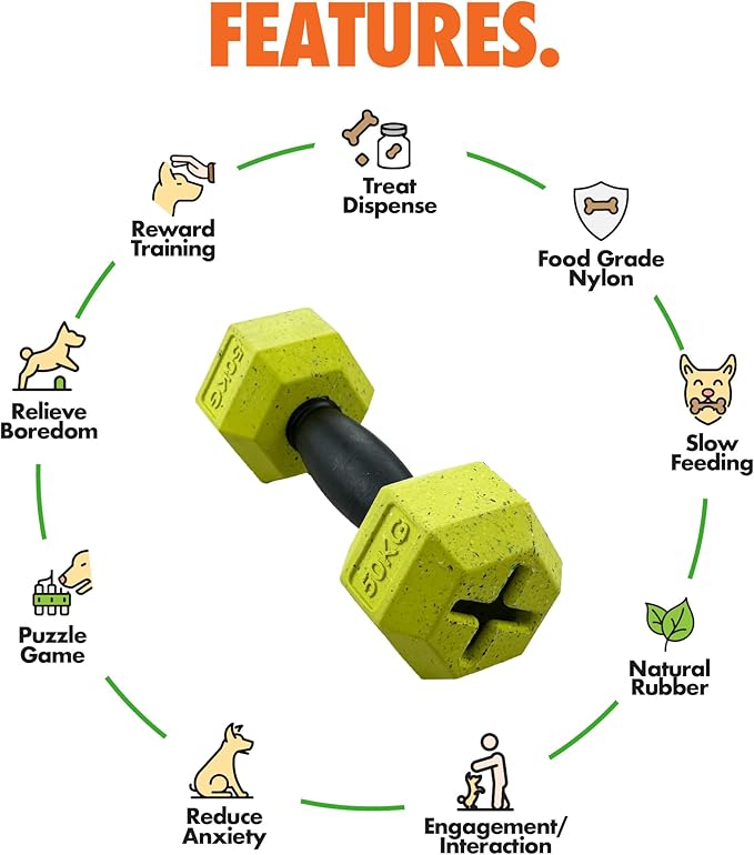 Max Fusion Made with Nike Grind, Dumbbell Dog Toy, Blue Treat Dispenser, Natural Rubber Chew Toy for Medium & Large Dog Breeds & Puppies, Dental Health, Puzzle, Reward Play, Training Toy