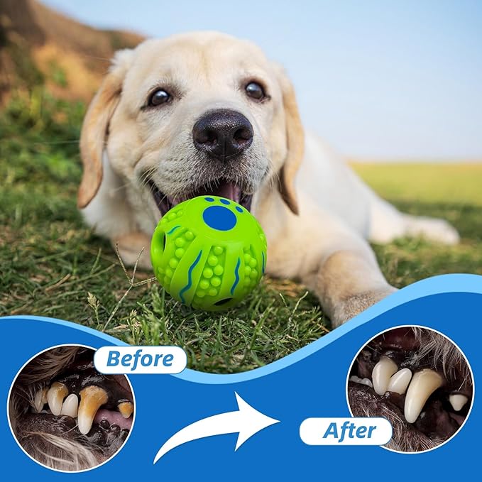 Spiky Interactive Dog Toys Ball, Shaking with Gibbering Sound, for Training, Teeth Cleaning & Herding, Wave, XL, 5.51 in (14 cm)