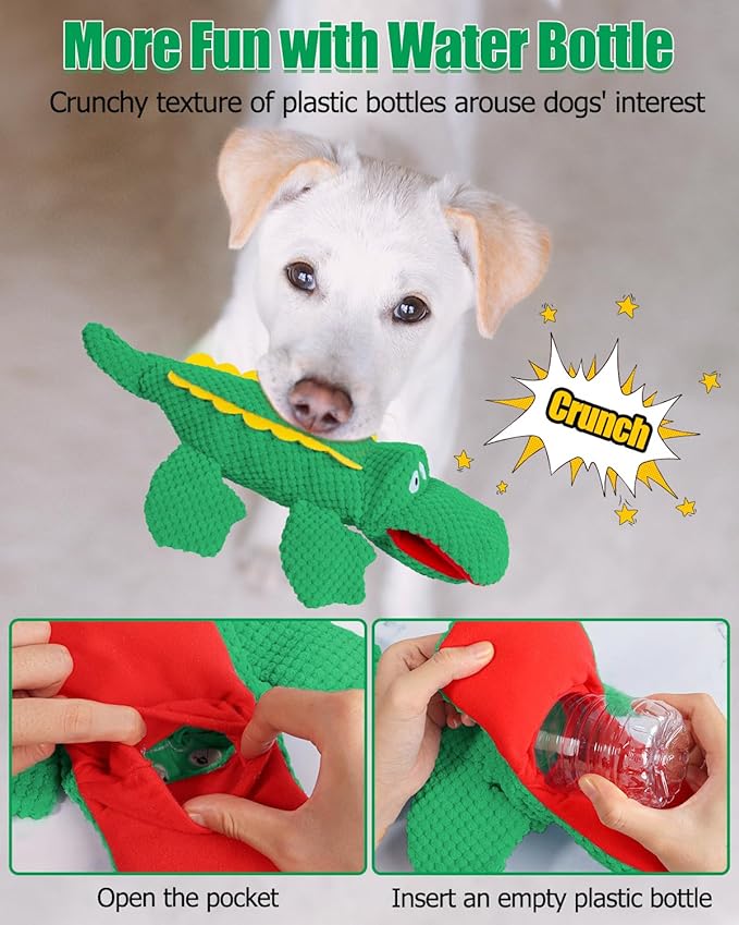 SCHITEC Squeaky Dog Toys, No Stuffing Crinkle Plush Water Bottle Dog Toy, Interactive Squawking Puppy Teething Pet Chew Toy for Small Medium Large Dogs