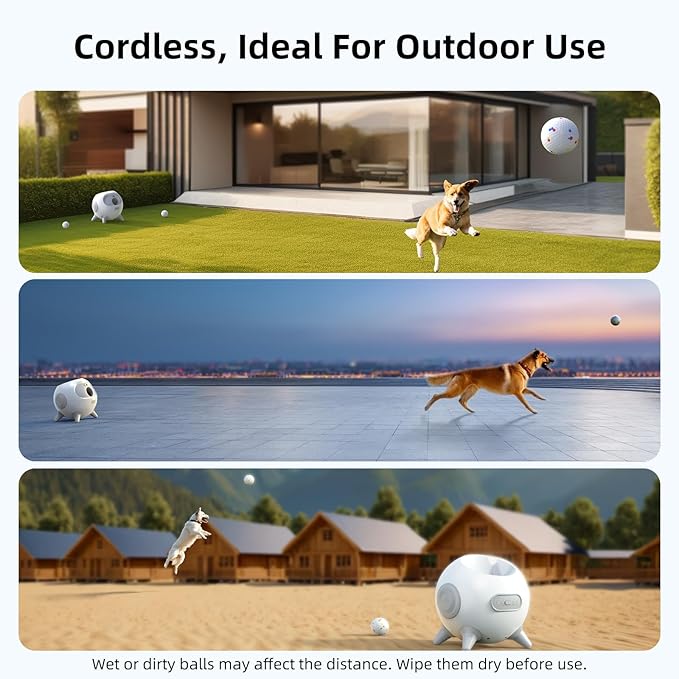 uahpet Automatic Ball Launcher for Dogs with Obstacle Detection, 20ft-80ft Adjustable Distances Ball Thrower Launcher for Medium & Large Dogs, with 4 Balls (2.5 inches)