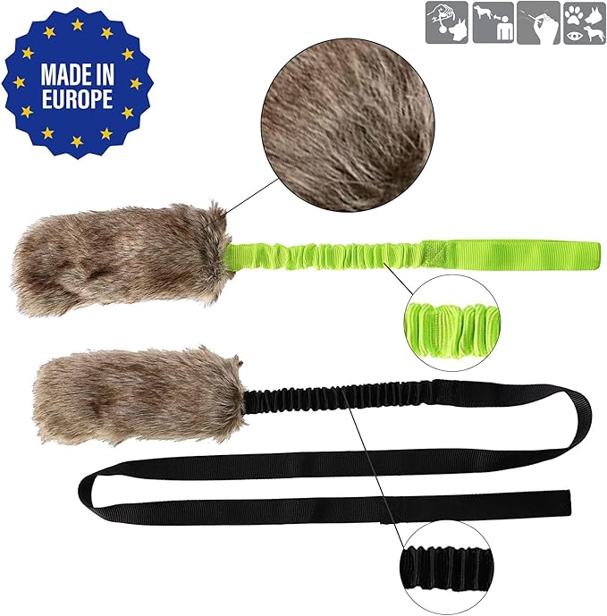 Dingo Tug Toys for Dog, Faux Fur Handle Bungee Agility Motivation Reward Z30021