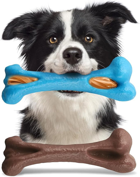 Mitzifuzz Tough Dog Toys for Aggressive Chewers, Interactive Dog Toys to Keep Them Busy, Dog Chew Toys Long Lasting for Large/Medium/Small Dogs, for Teeth Cleaning, Bacon Flavor(2pcs, Blue+Coffee)
