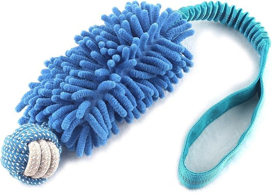 Puppy Toys Squeak Plush With Ropes Knots for Fun and Teeth Cleaning, Tug of War, Chew Toys for Training Small, Large Dogs (Blue, Dog Bite Ball Toy)