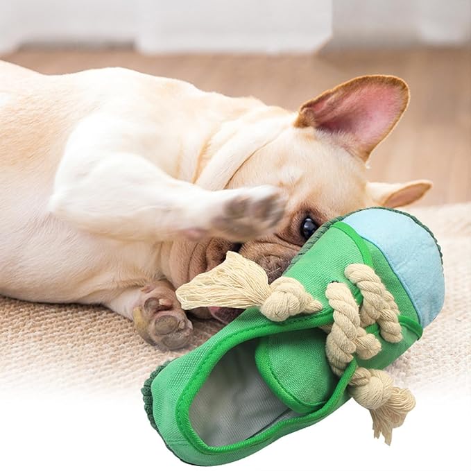 Dog Chew Toys,Creative Shoes Shape Squeaky Toy, Durable and Safe Dog Playing Toy Funny Shoes Sound Toy for Small and Medium Pets, Dog Toys to Keep Them Busy(Green)