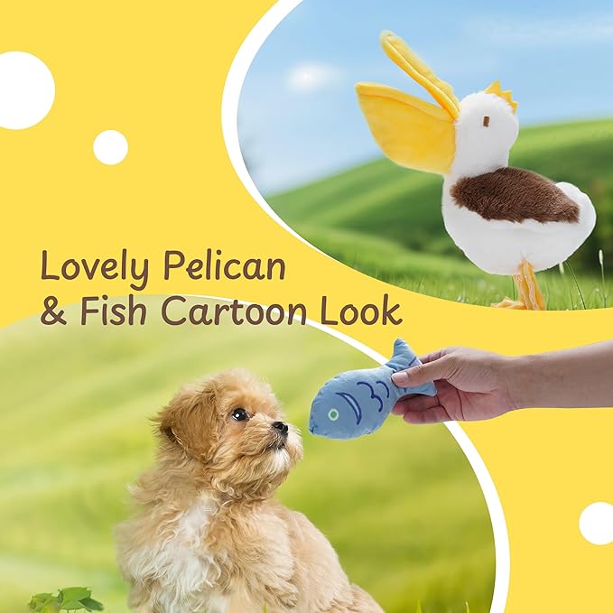 Nocciola Pelican & Fish Plush Toy for Dogs, 2 in 1 Design with Squeakers and Crinkle Paper, Mental Stimulation Puzzle Toy for Small Medium Dogs to Relieve Boredom & Anxiety
