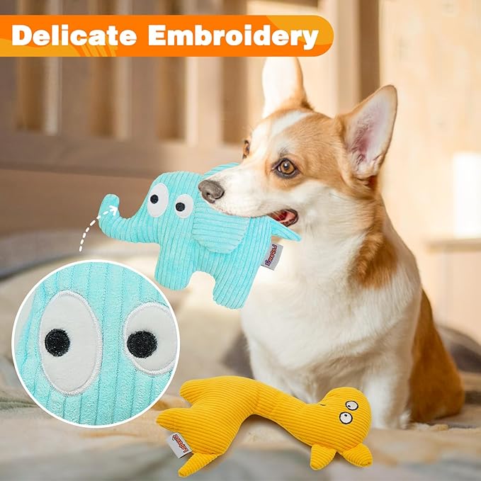 Squeaky Dog Toys, Cute Plush Toy for Dogs Indoor Play, Interactive Dog Toys with Non-Shedding Material for Small and Medium Dogs - Elephant & Giraffe, yellow