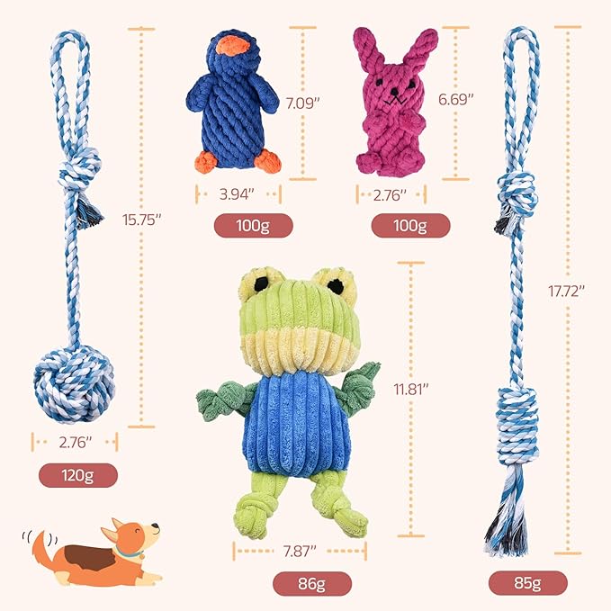 5pcs Dog Toys, Dog Chew Toys Tug of War Doggie Rope Toy, Tough Squeaky Toy for Small and Medium Breed for Teeth Cleaning