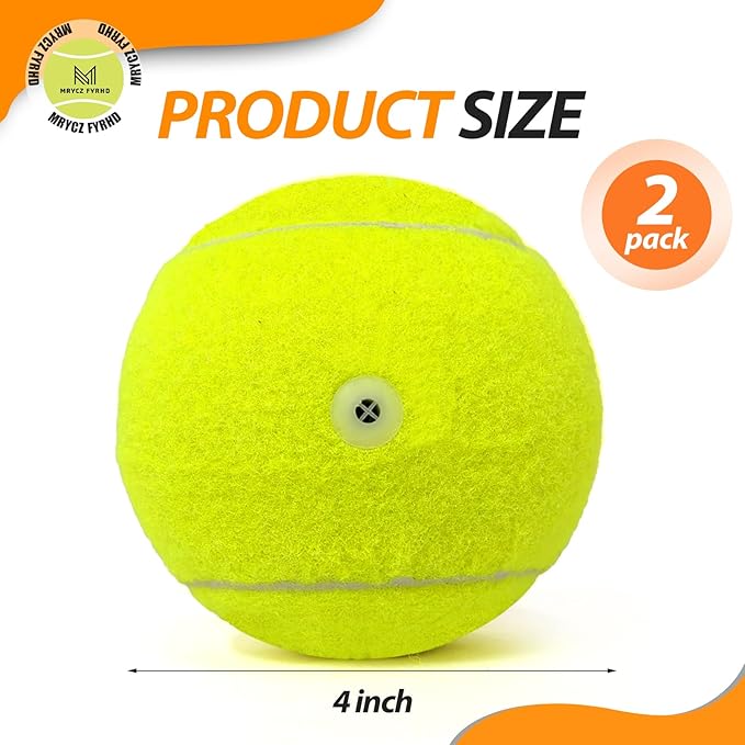 Tennis Ball Dog Toys 2 Pack - 4-Inch Durable and Safe Dog Ball, Sound Output from The Large Tennis Balls for Dogs with Mesh Bag, Perfect for Indoor and Outdoor Play
