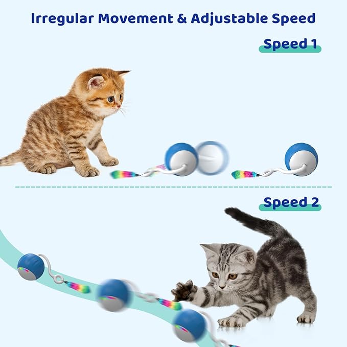 Interactive Cat Toys for Indoor Cats, DIY 5 in 1 Automatic Moving Cat Ball Toys/Puppies Toys with LED Rainbow Lights, Smart Sounds&Touch Control Cat Toys,USB Rechargeable (Blue)