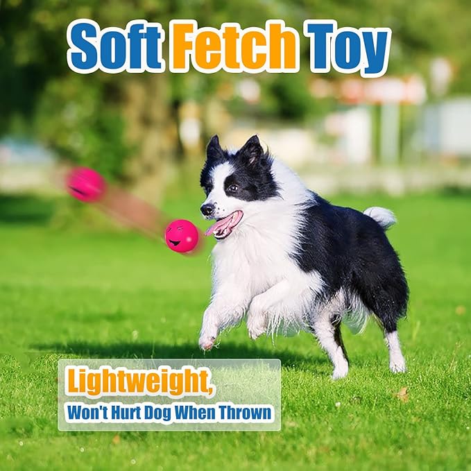 Squeaky Dog Toys for Medium Dogs, Soft Latex Squeaky Dog Balls, Smile Dog Toys 6pcs Round Balls for Small, Medium Breeds