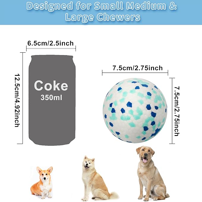 2 Pack Indestructible Dog Tennis Balls for Aggressive Chewers: Interactive Pet Toys, Herding and Jolly Ball for Dogs, Durable, Bouncy, and Water Toy Fetch Balls (White, Blue
