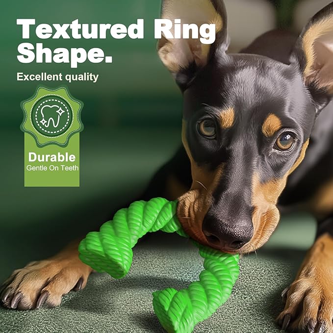 Dog Toys for Aggressive Chewers, Dog Toys for Medium Large Dogs, Toys for Traning, Indestructible Dog Toy with Beef Flavor, Natural Rubber Horseshoe-Shaped Chew Toys (Green)