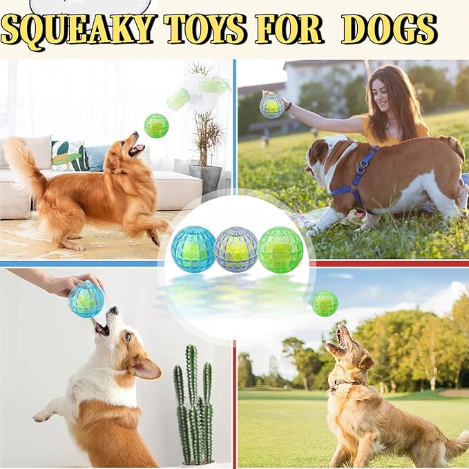 3Pcs Dog Ball Toy for Aggressive Chewers Cute Interactive Fetch Toys Tennis Ball Included Floating Squeaky Durable Pack of 3