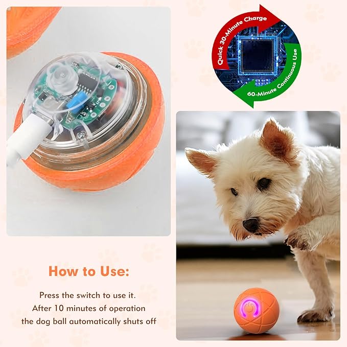 Interactive Dog Toys for Small Dogs, USB Rechargeable Smart Jumping Ball for Dogs, Chew-Resistant TPE & BPA-Free Vibrating Dog Ball, LED Light-Up Play for Mental Stimulation & Indoor Play (Orange)