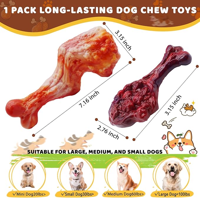 Magicorange Dog Chew Toys for Aggressive Chewers, Nylon Durable Dog Toys, Bacon Flavored Tough Chew Toys (2 Pack)