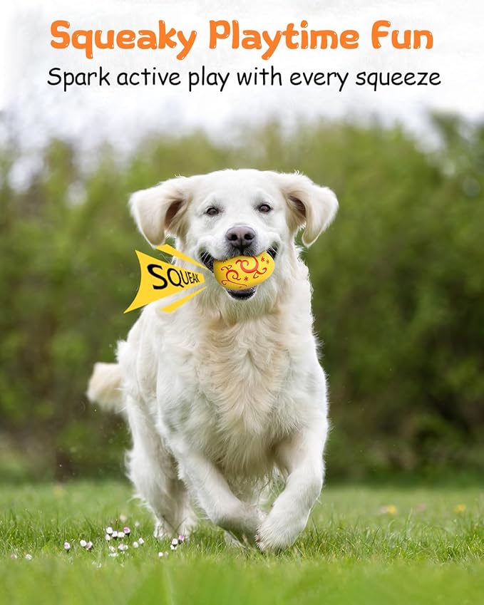 SCHITEC Squeaky Dog Toys for Aggressive Chewers, Tough Rubber Bouncy Balls for Boredom, Durable Pet Chew Toy Ball for Large Medium Breed Dogs (3.4 * 4.5inch)