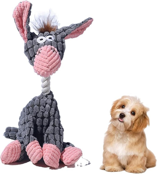 2025 Upgrade Colorful Indestructible Plush Dog Toys for Aggressive Chewers Small Medium Large Breed, Crinkle Squeaky Puppy Chew Toys for Teething, Mellow Calming Pillow Toys (Grey Donkey)