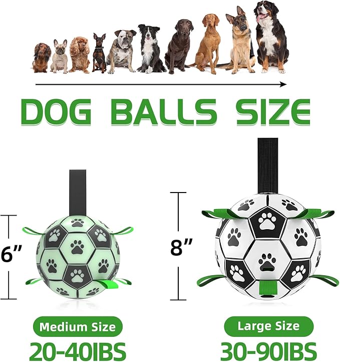 Amasiver Glow in The Dark Dog Toys - 8 Inch Upgraded Interactive Light Up Soccer Balls, World Cup Dogs Football, Outdoor Tug Toys for Medium & Large Dogs Birthday Gifts