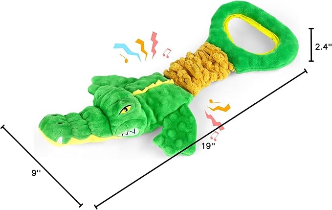 Large Alligator Dog Toys, Plush Squeaky Dog Toy with Crinkle Paper and Tug of War Handle, Interactive Puppy Toys for Small, Medium and Large Dogs