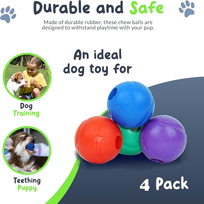 Balls for Aggressive Chewers - Small Dogs and Puppies - 1.5 Inch - 4 Pack - Indestructible Rubber Dog Chew Toys Bulk for Miniature Toy Breeds