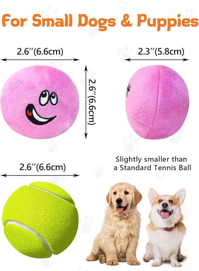 Squeaky Dog Toys, Interactive Soft Plush Puppy Toy Balls for Small Medium Breed, Cute Stuffed Pet Teething Ball Pack to Keep Dogs Busy