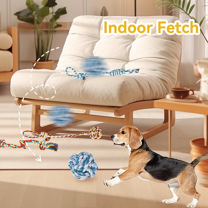 4-Pack Cotton Rope Dog Toys, Puppy Teething Chews for Small-Medium Breeds, Durable Tug-of-War & Fetch Toys for Indoor/Outdoor Play, Aggressive Chewers, Boredom Relief, Teeth Clean