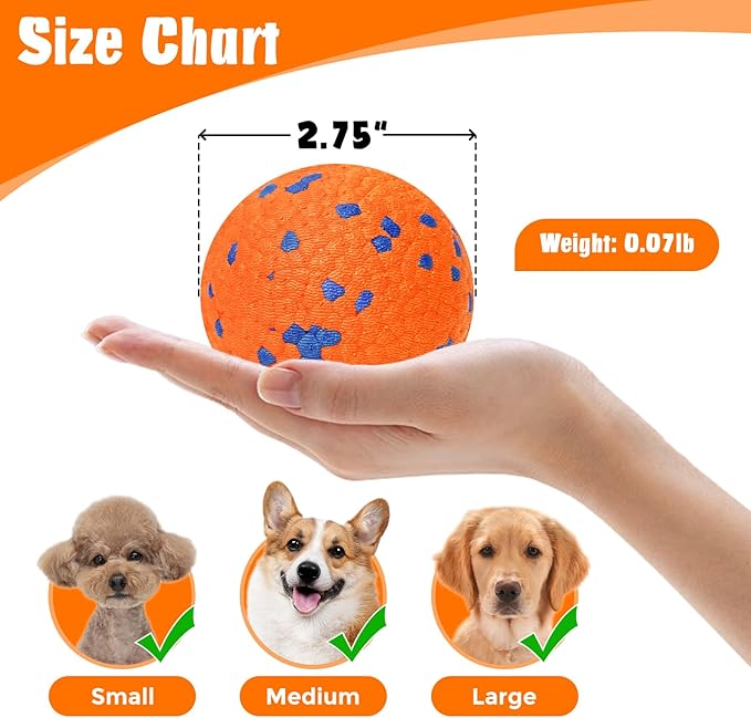 Dog Balls for Aggressive Chewers, Indestructible Bouncy Floating Balls for Training Dog Catch and Fetch, Sturdy Solid Tennis Ball Toys for Large Medium Small Dogs - 2.75in - Orange - 4pcs