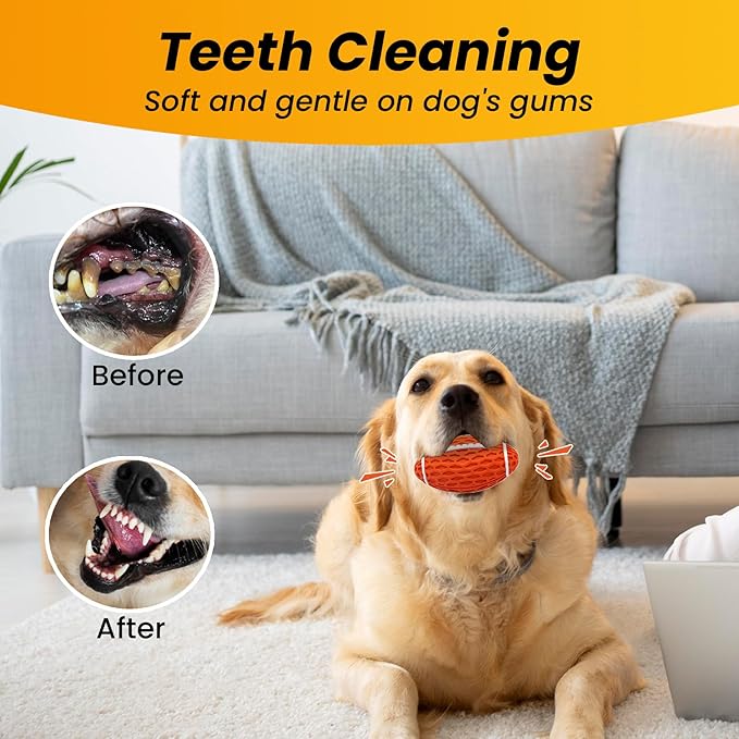 Squeaky Dog Football Toy, Rubber Dog Ball Toy for Aggressive Chewers, Tough Fetch Ball, Durable and Interactive for Medium Large Dogs, Orange, Large