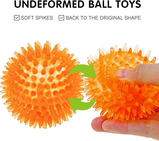 SHARLOVY Squeaky Balls for Dogs Small, Fetch Balls Rubber 3 Pack Bright Colors, TPR Puppy Dog Toys, Squeaky Spike Chew Toys for Small Puppy