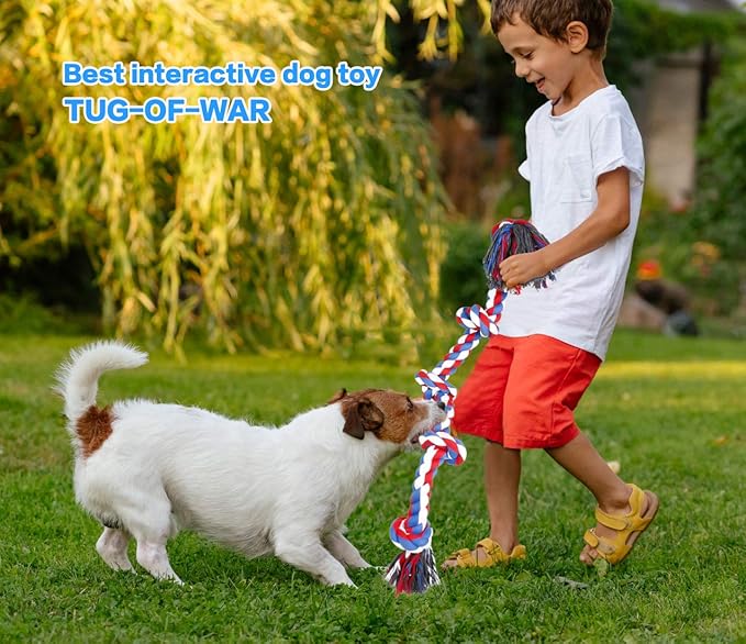 Bmag Dog Rope Toys for Aggressive Chewers, Interactive Heavy Duty Dog Toys for Medium Large Dogs, Tough Twisted Rope Toy with 5 Knots (Red)