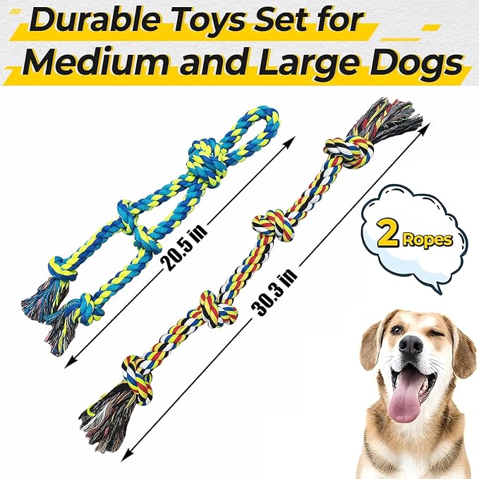 2 Pack Heavy Duty Dog Rope Toys for Medium to Large Breed Aggressive Chewers, Nearly Indestructible Chew Tug Rope, Interactive Toy for Boredom Teeth Cleaning