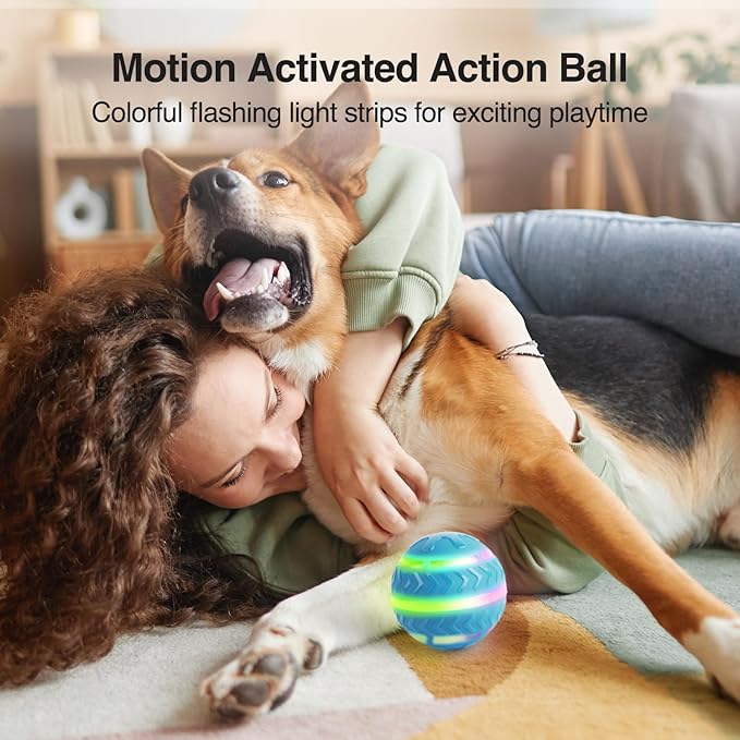 ALL FOR PAWS Interactive LED Dog Ball for Boredom Motion Activated Moving Dog Balls Toy Lights Up for Day/Night Play, Dog Enrichment Mental Stimulation Toys for Puppy, USB Rechargeable Dog Toys