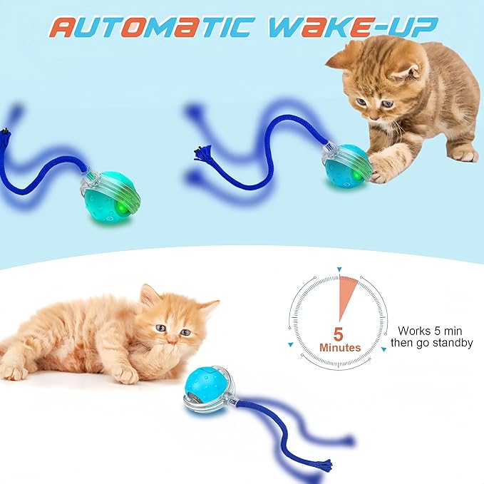 Interactive Cat Toys Ball for Indoor Cats,[2025 Newly Upgraded] Agile Moving Cat Ball with Elastic Mesh Tail,Automatic Kitten Toys for Bored Indoor Adult Cats,Motion Activated (Blue)