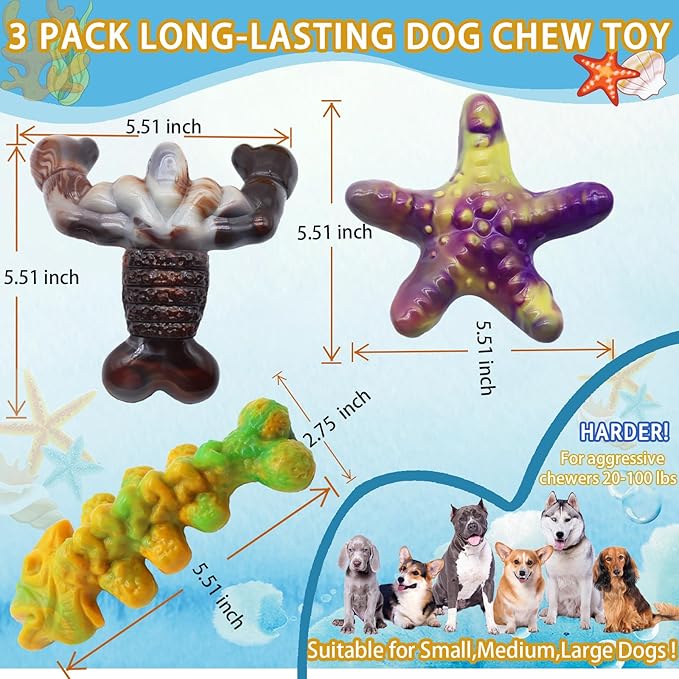 Dog Chew Toys for Aggressive Chewers,3 Pack Tough Dog Bone Toys to Keep Them Busy, Indestructible Pet Toy for for Medium/Large Breed