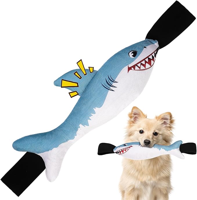 BINGPET Tug of War Dog Toy with 2 Strong Handles,Durable Oxford Fabric Squeaky Dog Tug Toy for Small to Medium Dogs,Interactive Bite Rope Toy for Tug of War,Pull,Fetch,Puppy Training