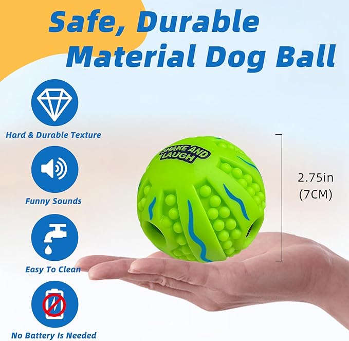 Spiky Interactive Dog Toys Ball, Shaking with Gibbering Sound, for Training, Teeth Cleaning & Herding, Wave, XS, 2.75 in (7 cm)
